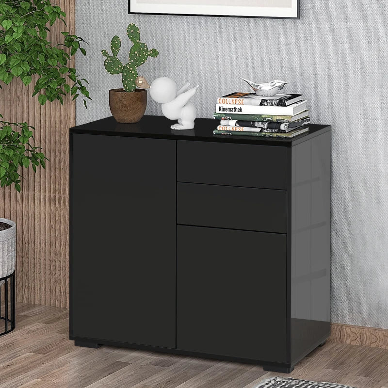 Black High Gloss Sideboard with Push-Open Design and 2 Drawers