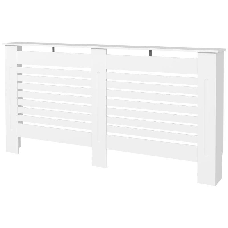 White Modern Radiator Cover with Horizontal Slats, 152 x 19 x 81 cm