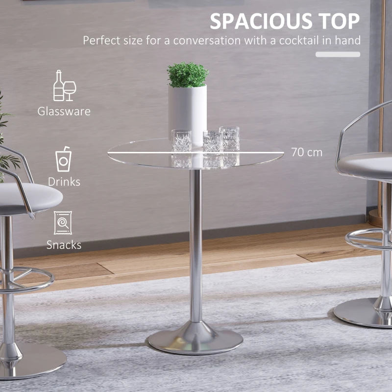 Silver Modern Glass Top Chrome Dining Table, 70 x 70 x 74.5cm