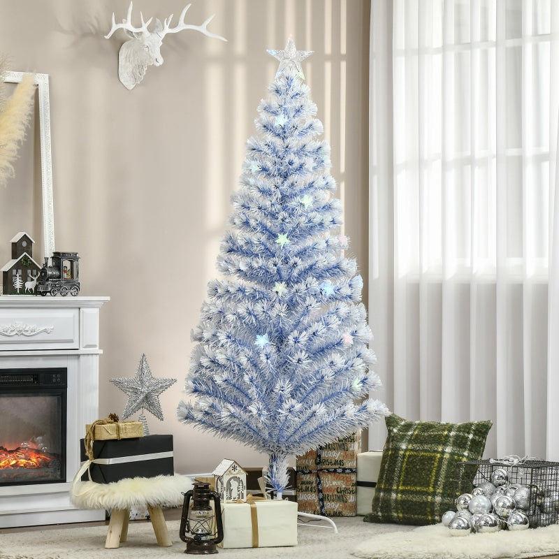 6ft Pre-Lit White Blue Fibre Optic Christmas Tree with LED Lights