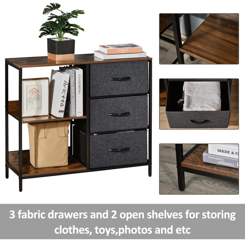 Black Fabric Drawer Storage Cabinet with Shelves