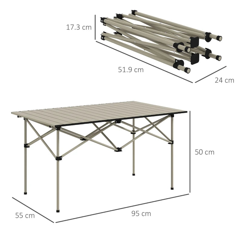 Portable Khaki Aluminium Two-Seater Table with Roll-Up Top