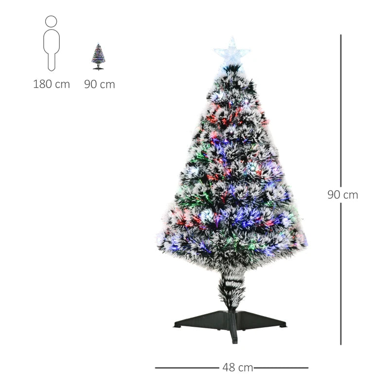 3ft Pre-lit Snow Xmas Tree with Colourful LED Lights, Green & White