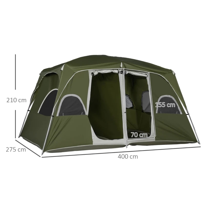 Green 2-Room Family Camping Tent for 4-8 People with Large Mesh Windows