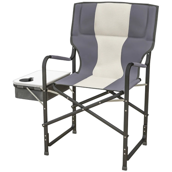 Grey Folding Camping Chair with Cooler Bag Table