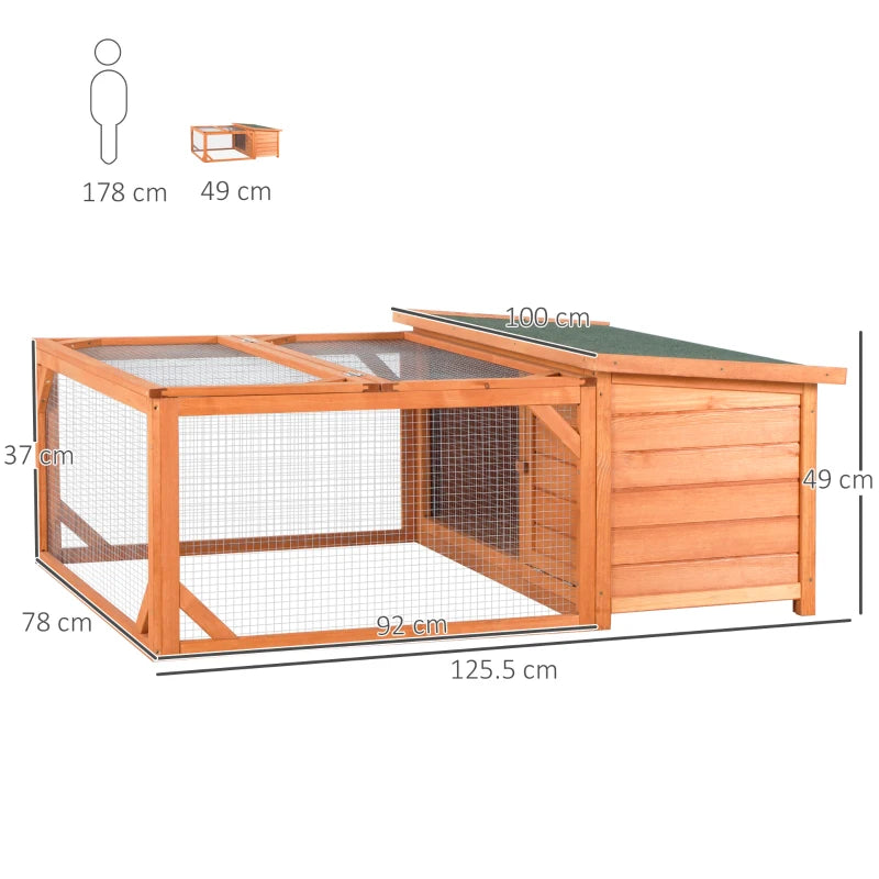 Orange Outdoor Small Animal Hutch with Run and Openable Roof 125.5 x 100 x 49cm