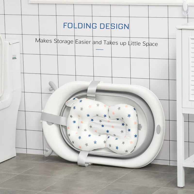 Foldable Baby Bathtub Set - Offwhite, Thermostatic Water Plug, Non-Slip Support, Cushion Pad