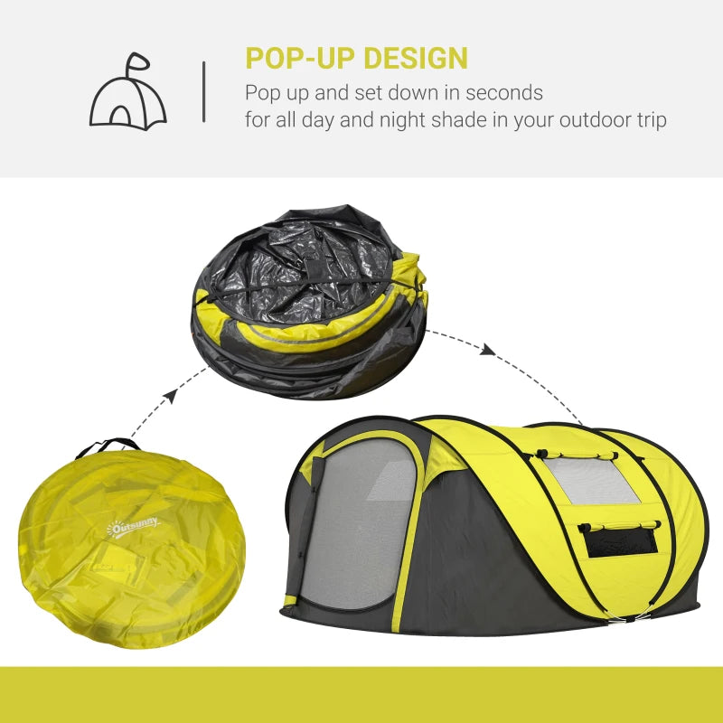 Yellow 4-5 Person Pop-up Waterproof Camping Tent with Windows