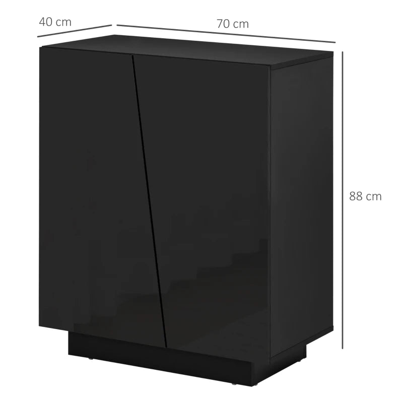 Black High Gloss Freestanding Storage Cabinet with Adjustable Shelves