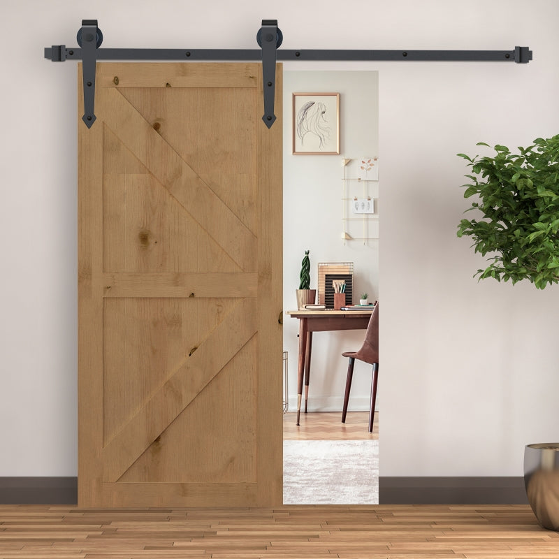 6ft Sliding Wood Barn Door Kit - Stainless Steel - Natural Wood