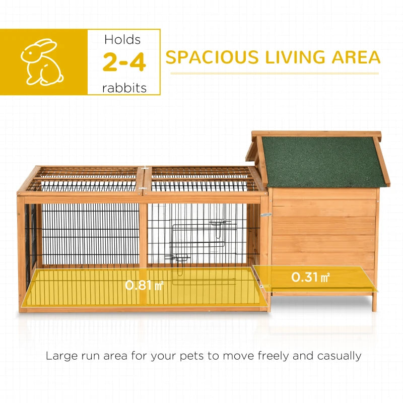 Wooden Outdoor Rabbit Hutch with Run & Lockable Door - Brown