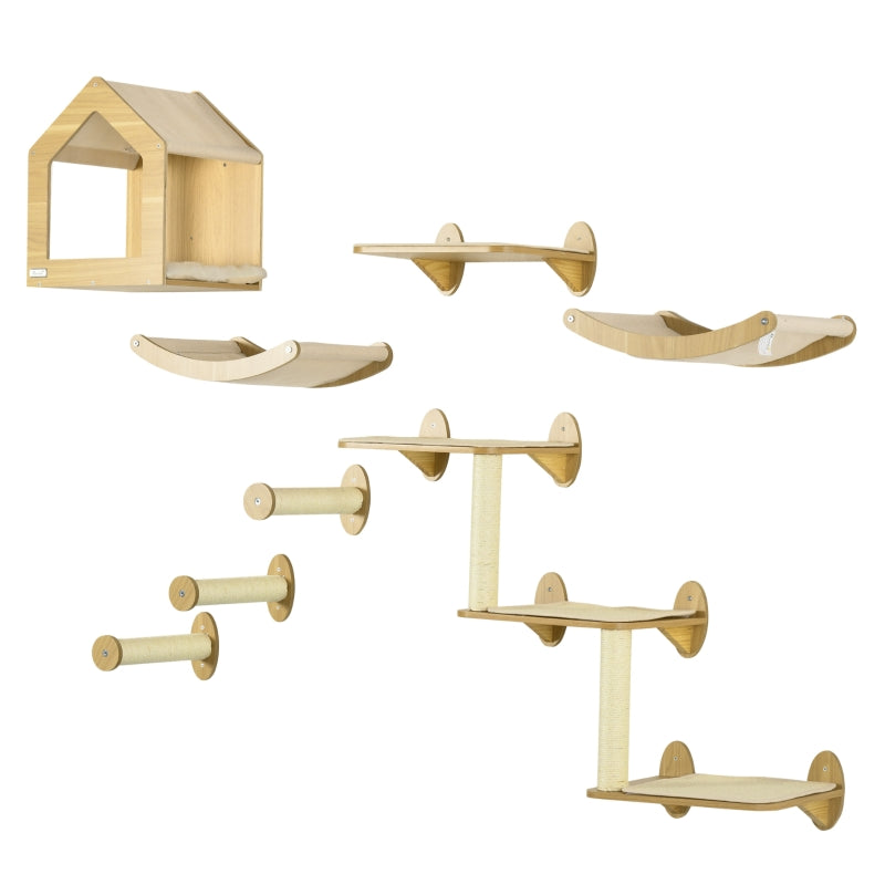 Cat Wall Climbing Set with House, Perches, Posts - Gray