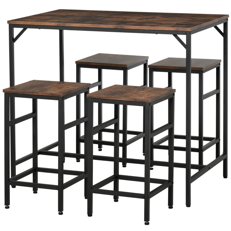 Industrial Black Bar Table Set with 4 Stools for Dining Room