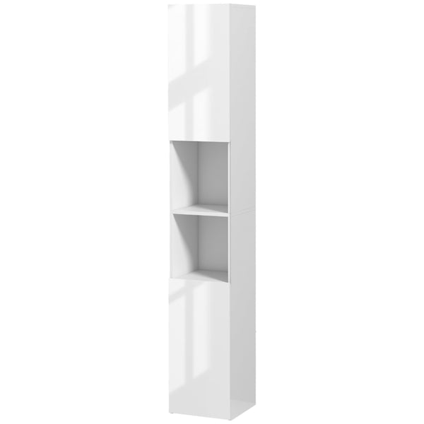 White High Gloss Bathroom Storage Cabinet with Doors, 30x30x181.5 cm