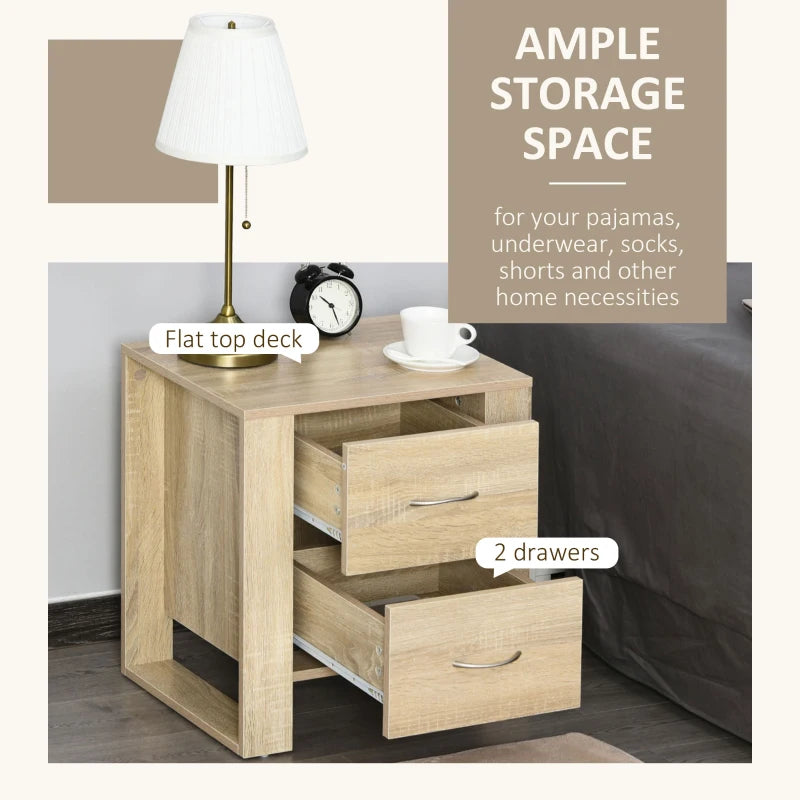 Brown 2-Drawer Nightstand with Elevated Base