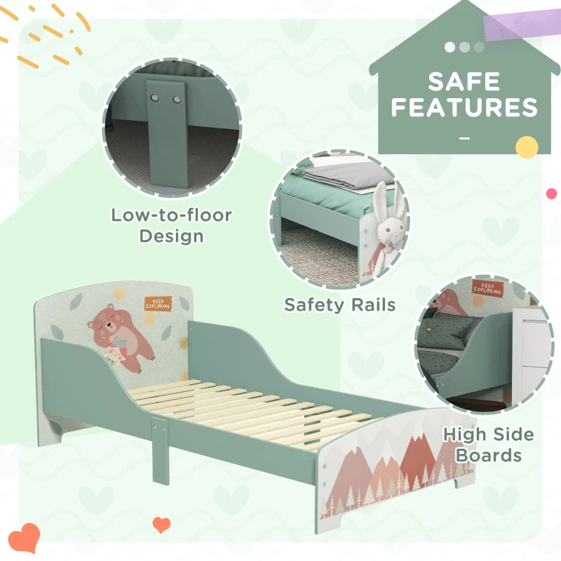 Green Toddler Bed Frame for Ages 3-6 Years