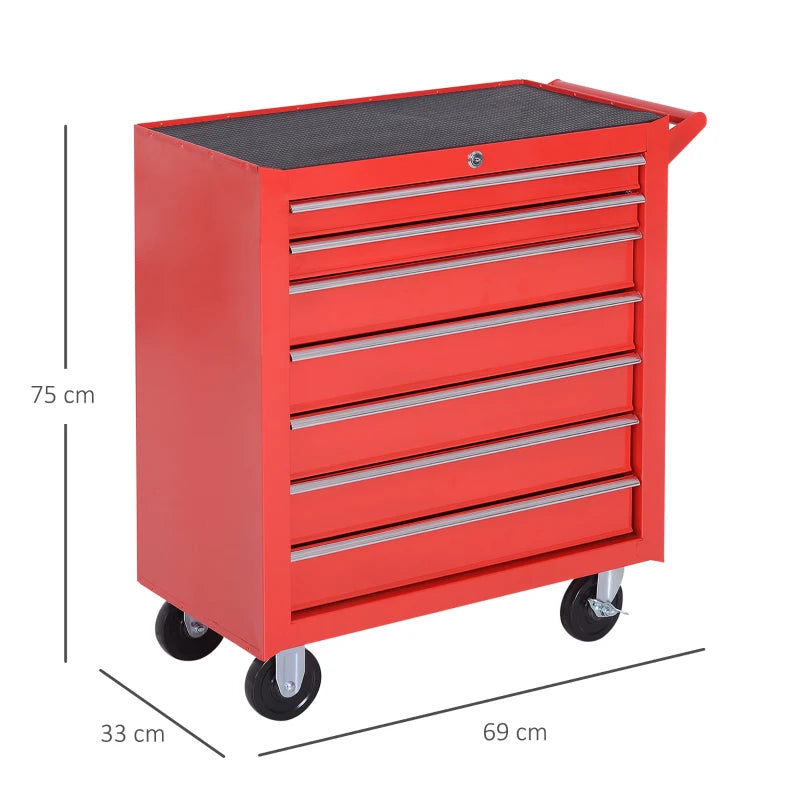 Red 7-Drawer Roller Tool Cabinet Storage Chest with Wheels