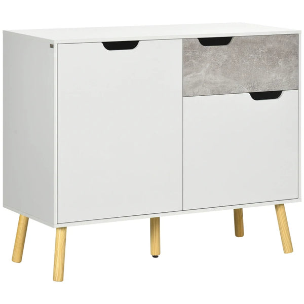 Grey Storage Cabinet with Cement Effect Drawer and 2 Doors
