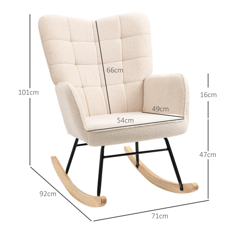 Beige Wingback Nursery Rocking Chair with Berber Fleece Seat