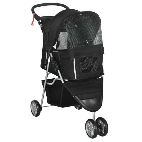 Black Pet Travel Stroller for Small Dogs - 3 Wheels