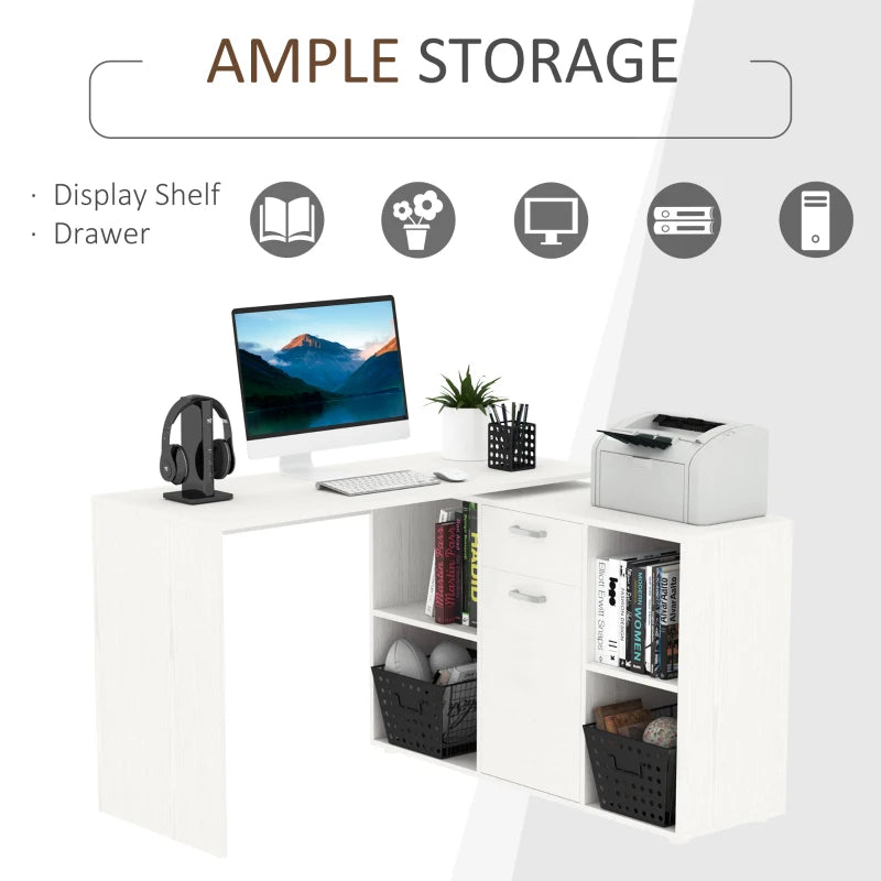 White L-Shaped Computer Desk with Storage