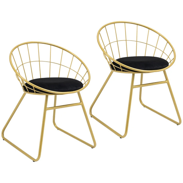 Gold Velvet Dining Chairs Set of 2, Round Back Metal Wire Kitchen Chair