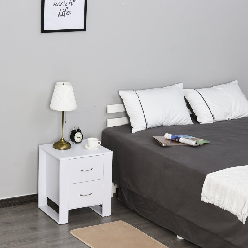 White 2-Drawer Bedside Nightstand with Elevated Base