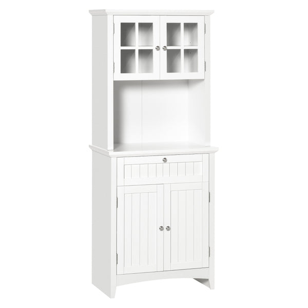White Wooden Kitchen Storage Cabinet with Glass Door and Drawer