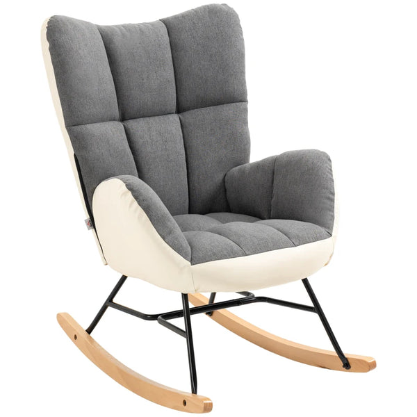 Grey and Cream Upholstered Rocking Chair for Nursery and Living Room