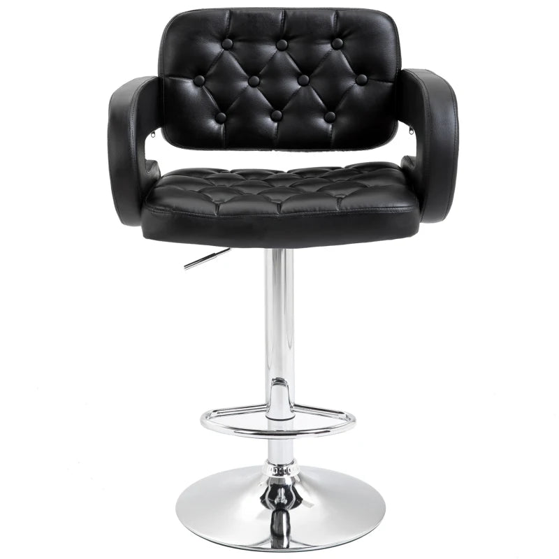 Black Swivel Bar Stool with Back and Armrest, Height Adjustable