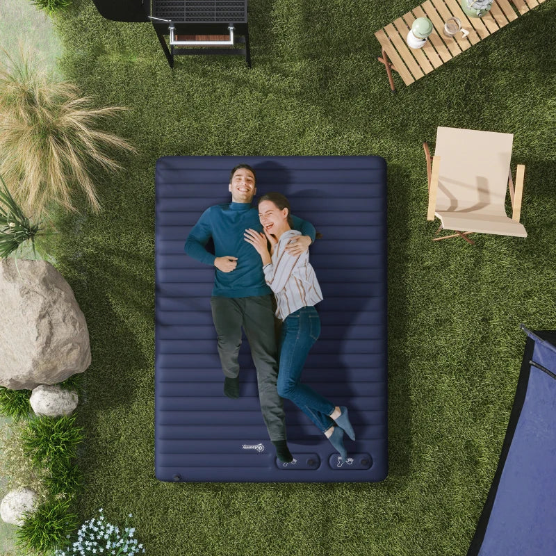 Blue Double Inflatable Mattress with Built-In Pump