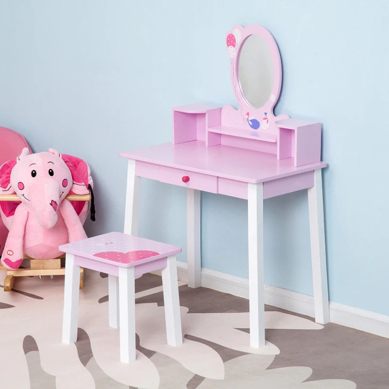 Kids Pink Wooden Dressing Table Set