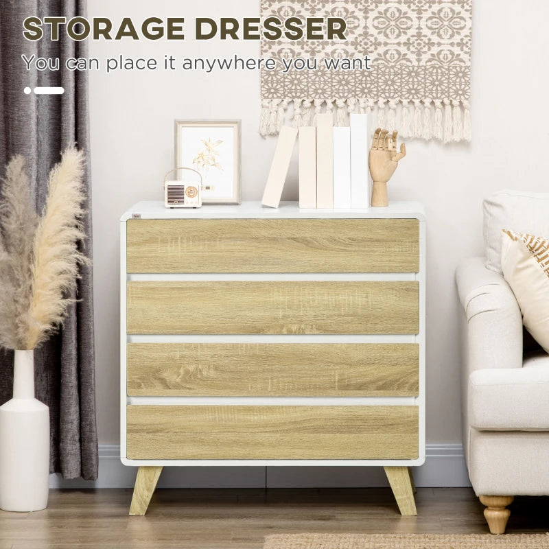 4-Drawer White and Natural Storage Chest, 80x40x79.5cm