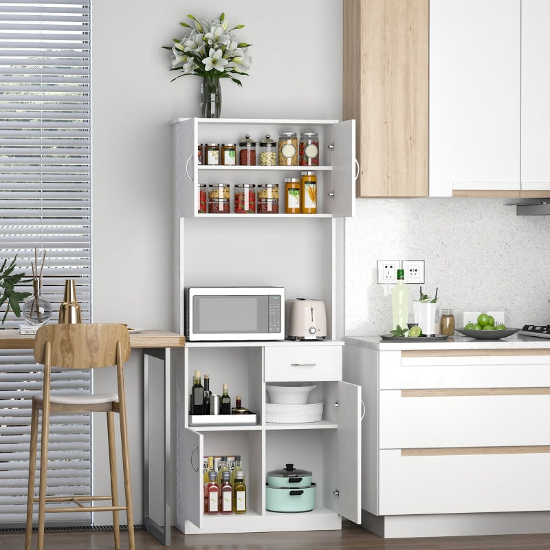 White Tall Kitchen Storage Cabinet with Doors and Shelves