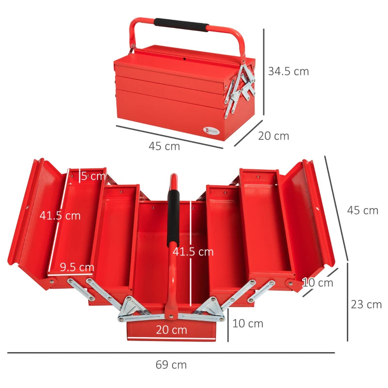 Red 3-Tier Metal Cantilever Toolbox with Carry Handle