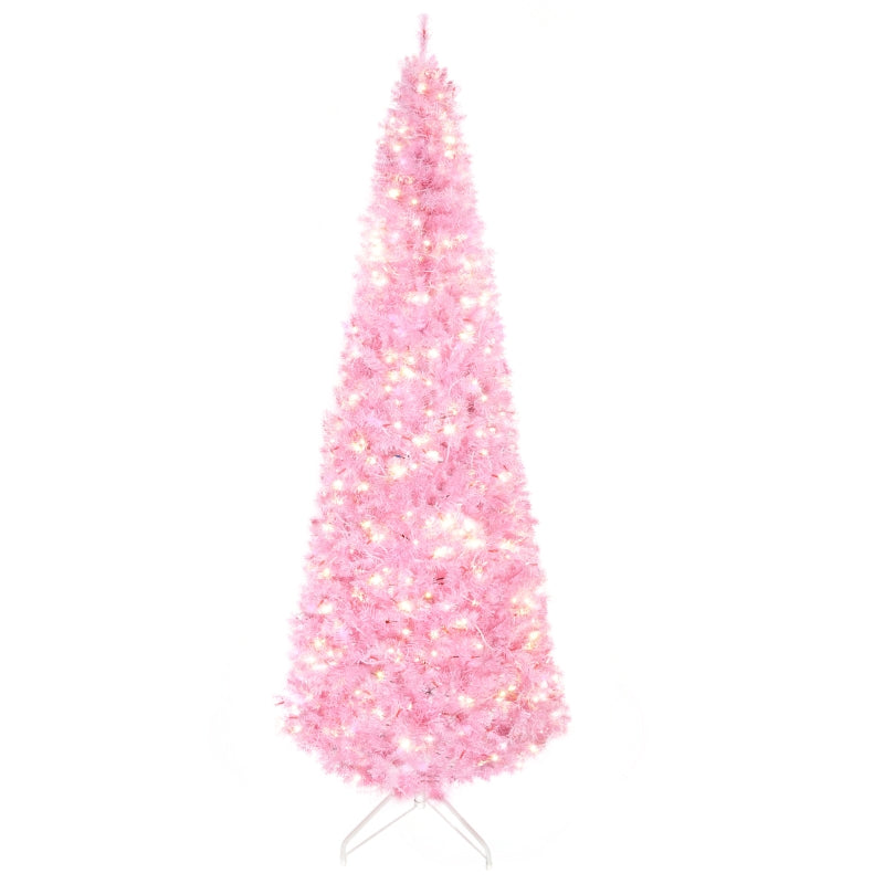 5FT Pink Prelit Pencil Slim Christmas Tree, 250 Warm White LED Lights, 408 Tips