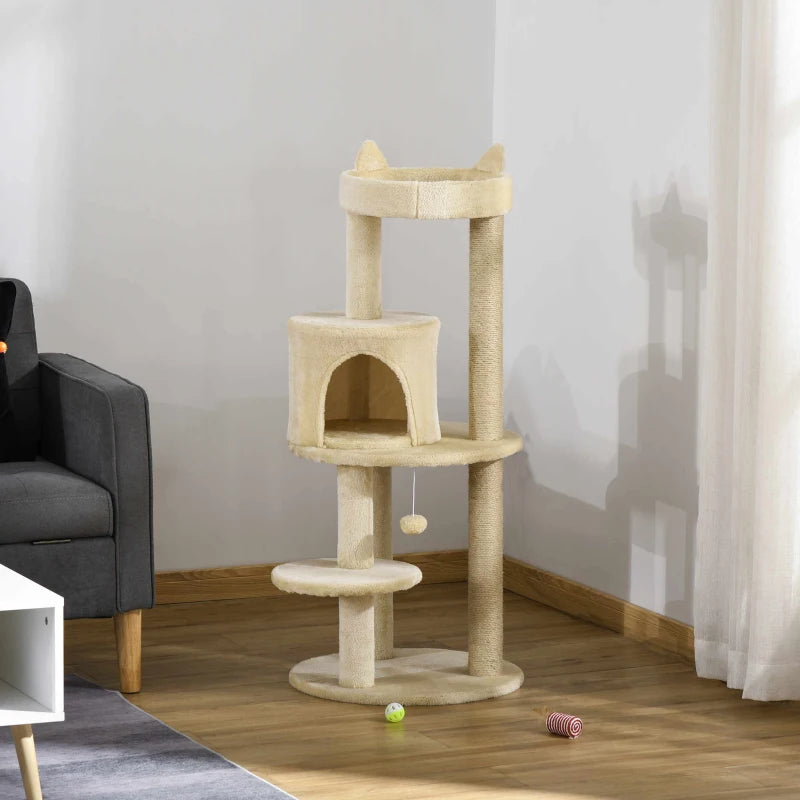 Cat Tree Tower with Scratching Posts and Plush Perch - Cream White