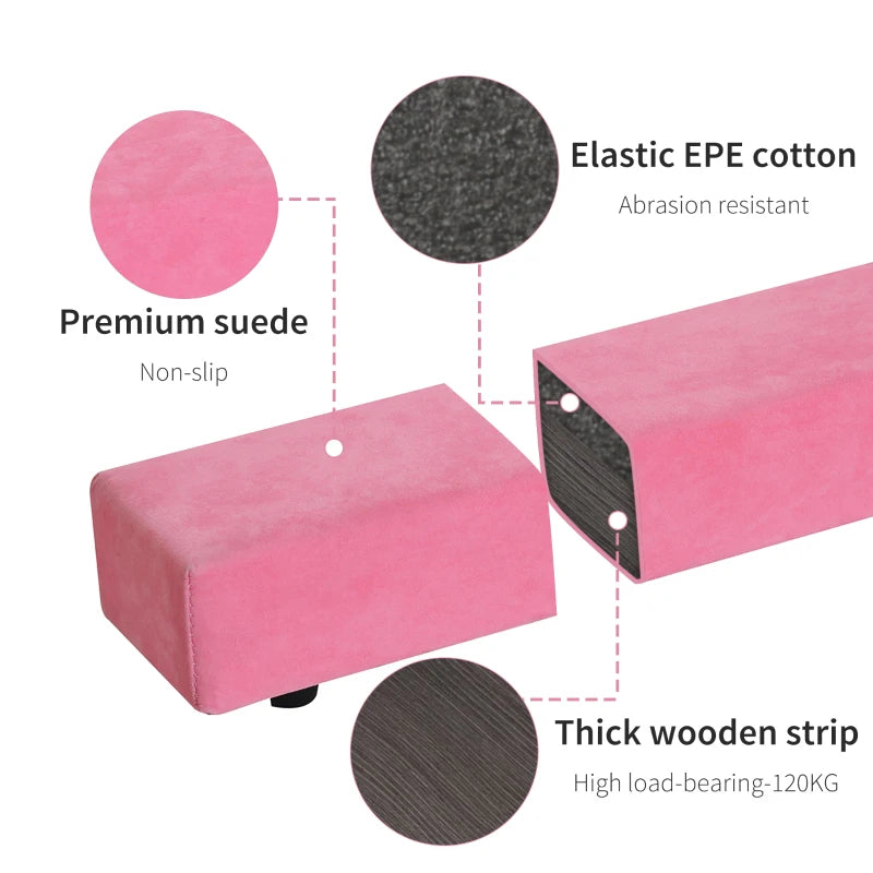 Pink Suede Upholstered Wooden Folding Balance Beam