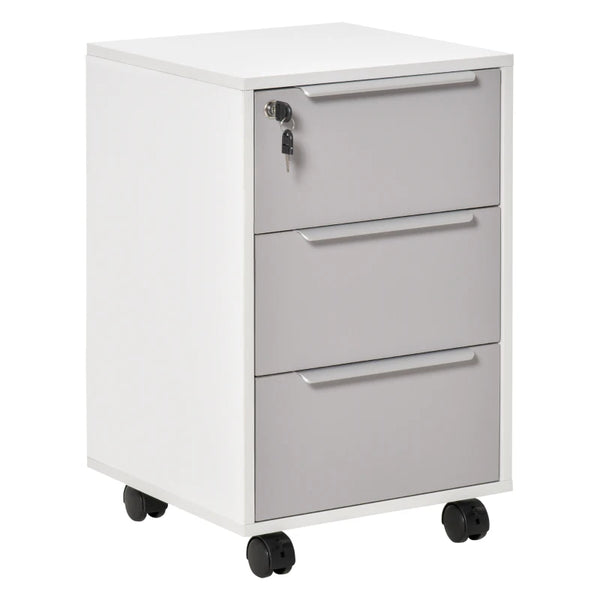 Black 3-Drawer Locking File Cabinet on Wheels for Home Office
