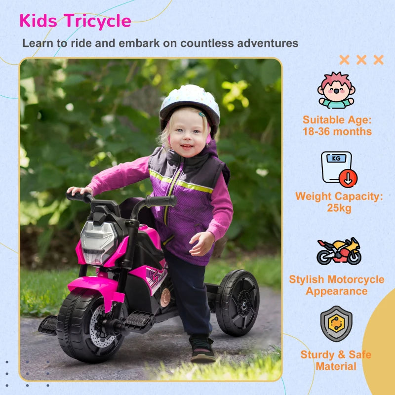 3-in-1 Pink Toddler Trike with Headlight, Music & Horn