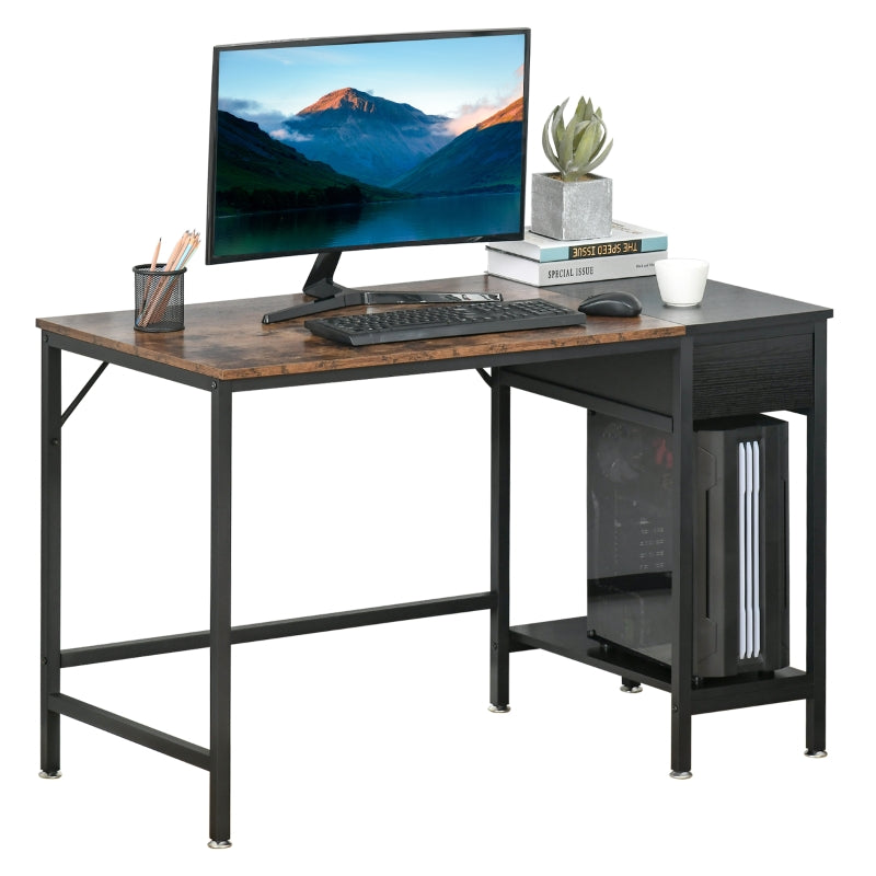 Black Computer Desk with CPU Stand and Drawer, Steel Frame, 120x60x75cm