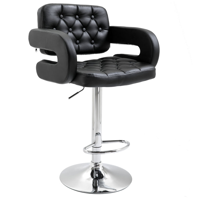 Black Swivel Bar Stool with Back and Armrest, Height Adjustable