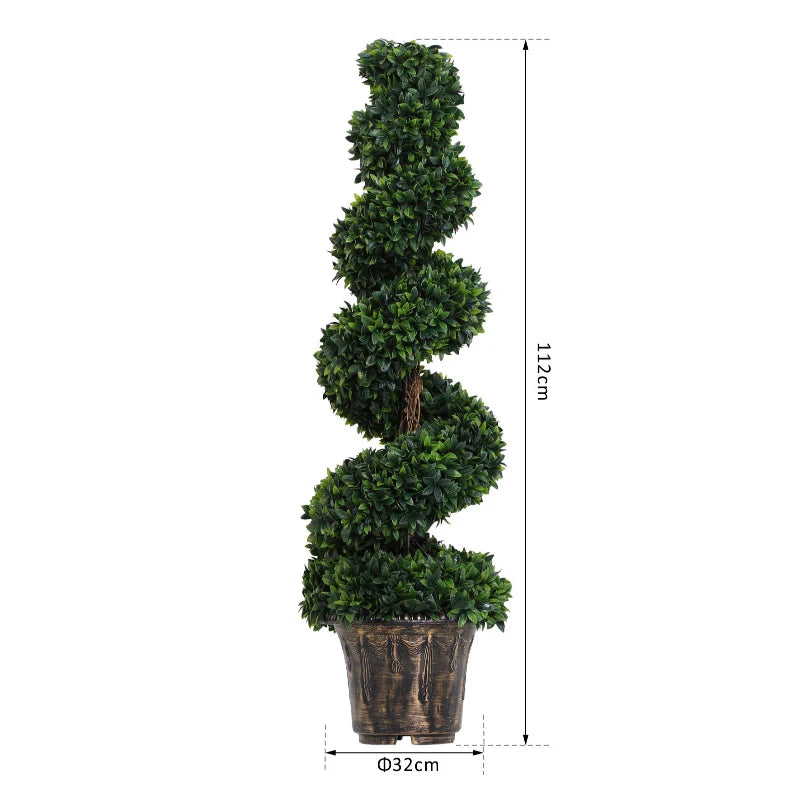 Set of 2 Green Artificial Boxwood Spiral Topiary Trees 120cm