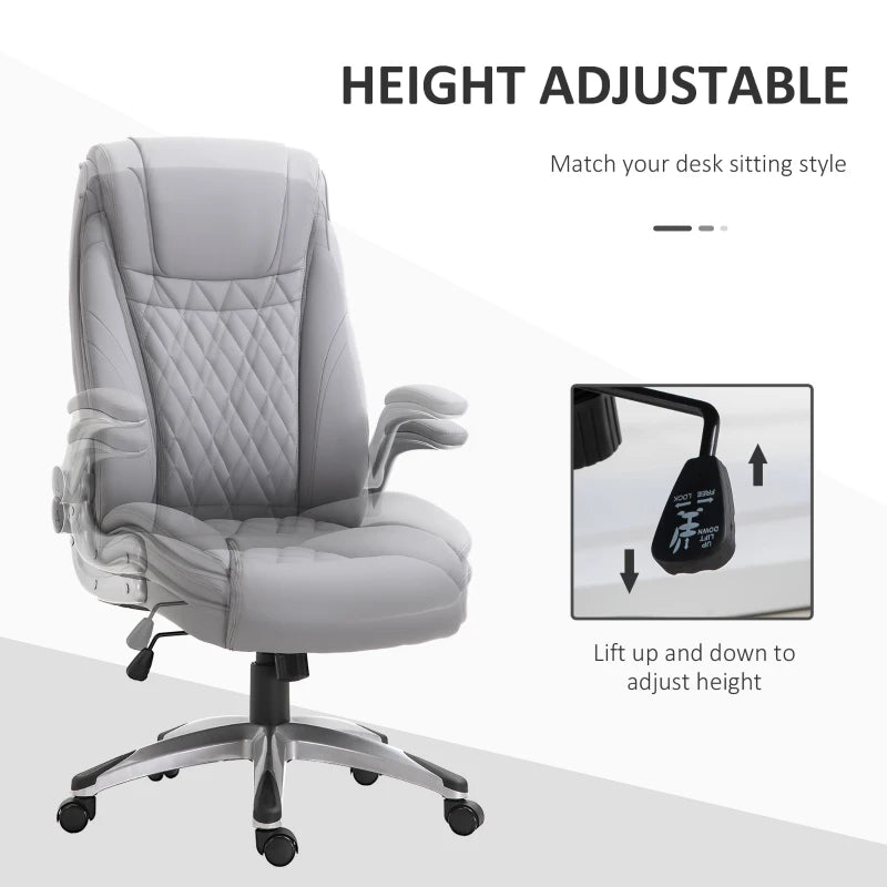 Grey High Back Swivel Office Chair with Flip-up Armrests