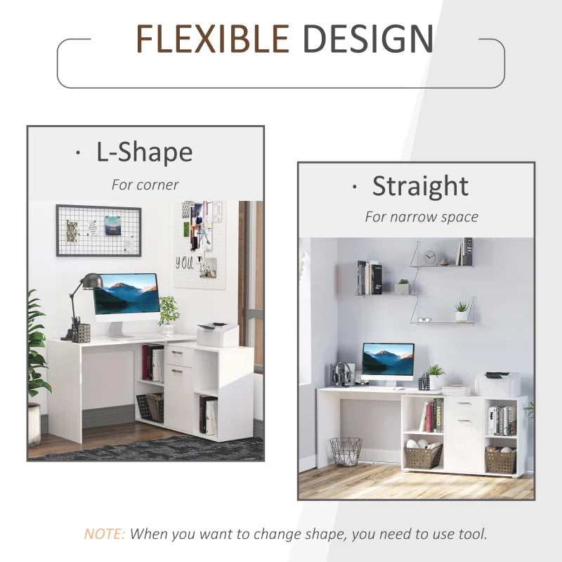 White L-Shaped Computer Desk with Storage