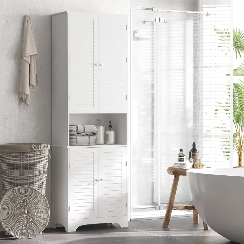 White Retro Tall Bathroom Cabinet with 3 Shelves & Shutters