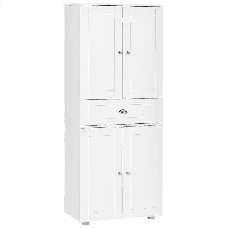 White Tall Kitchen Storage Cabinet with Drawer & Adjustable Shelves