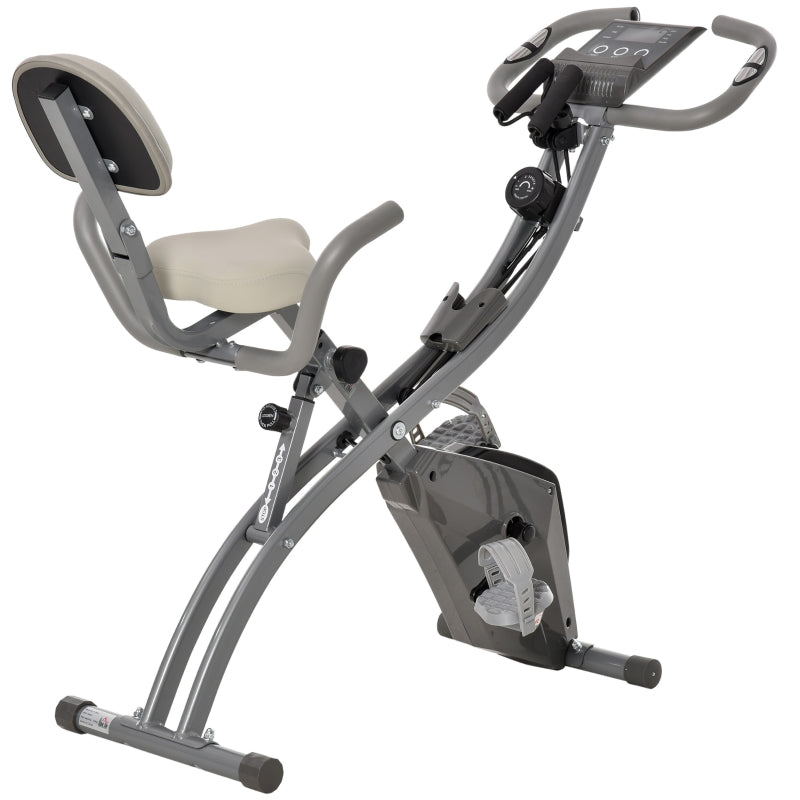 Grey Foldable Recumbent Exercise Bike with 8-Level Magnetic Resistance