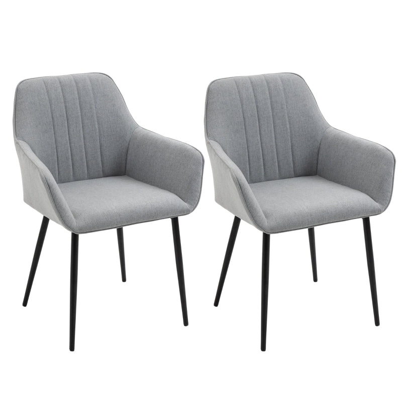 Light Grey Upholstered Dining Chairs with Metal Legs, Set of 2