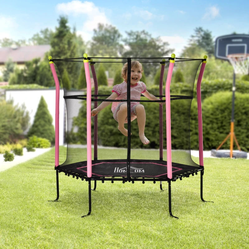 5.2FT Pink Kids Trampoline with Enclosure Net - Indoor/Outdoor Mini Trampoline for Ages 3-10